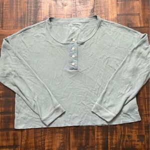 American Eagle Waffle Knit Henley Thermal Long Sleeve Shirt | Gray